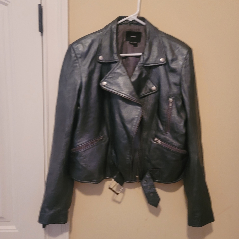 Identify Pewter/Gunmetal Motorcycle Zipper Genuine Leather Blazer Coat Jacket